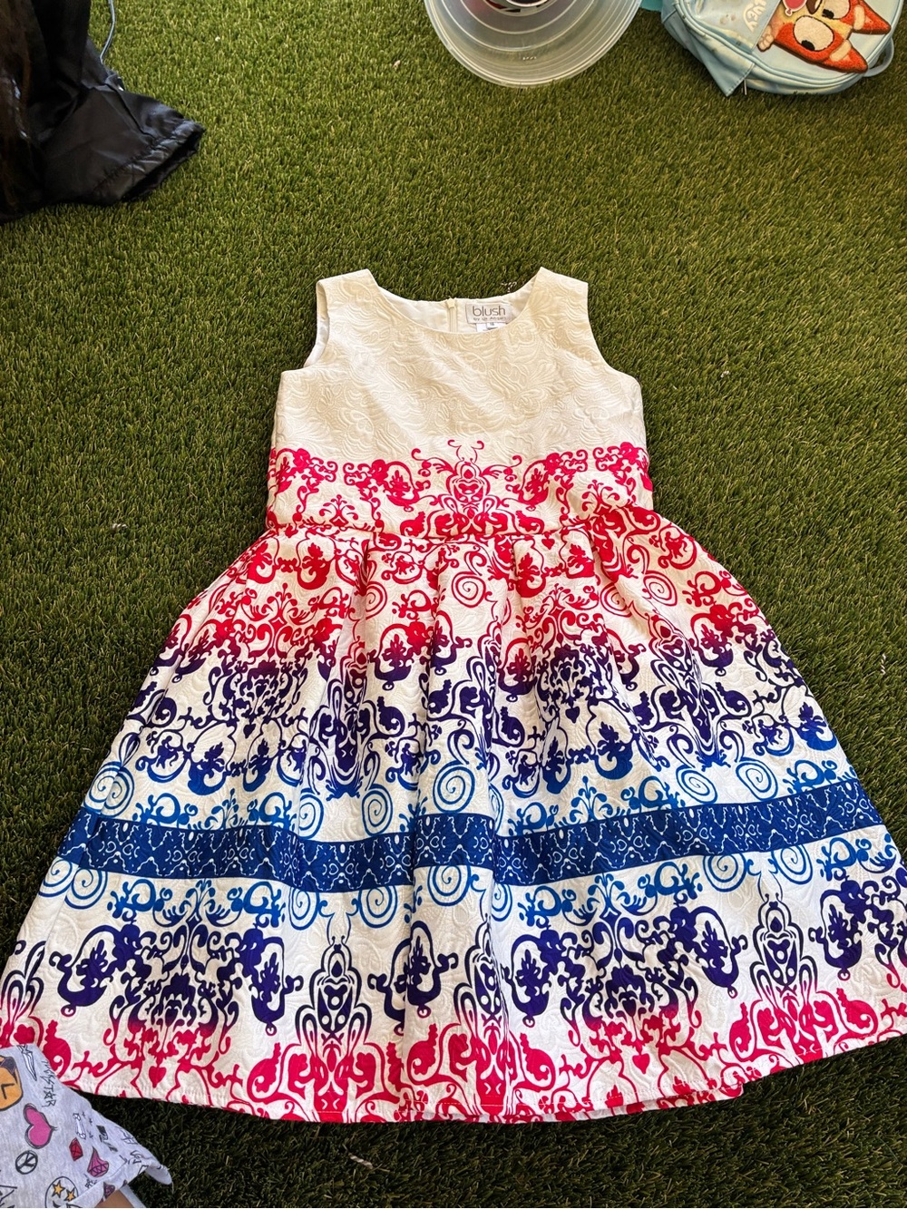 Blush White Sleeveless Dress with Red and Blue Ombre Print